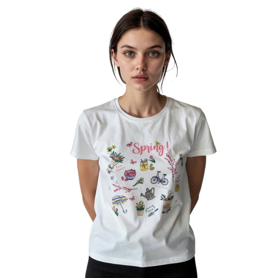 Talbots White Spring Flowers Graphic Soft Cotton T Shirt